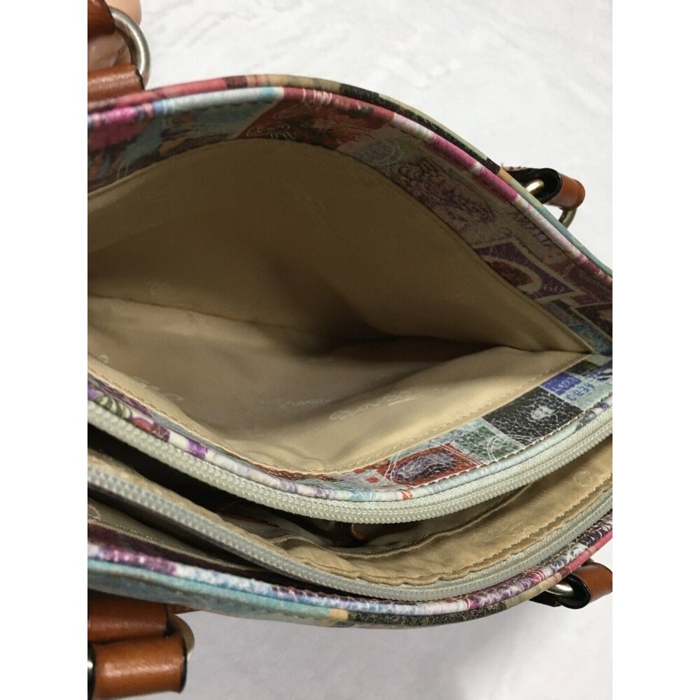 Fossil Leather Handbag Coronado Vintage Stamps Print Satchel NO SHOULDER STRAP - Picture 14 of 16